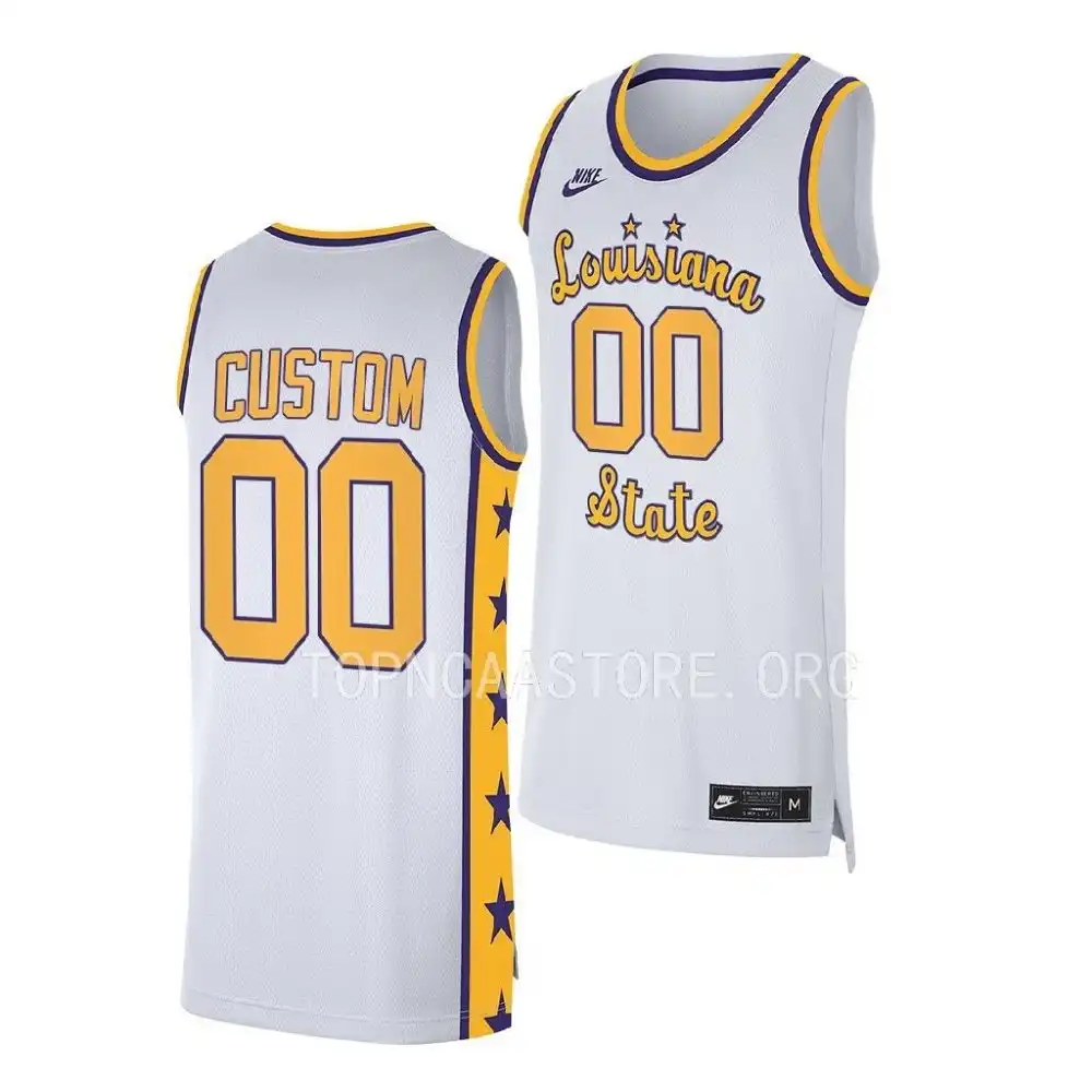 Men's LSU Tigers Custom #00 Replica White 2022-23 NCAA Basketball Jersey